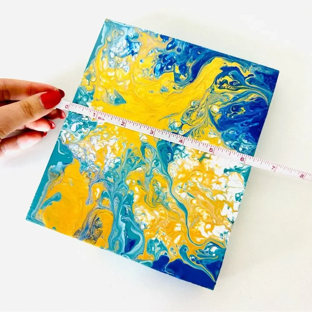 Metallic Gold White Turquoise Blue Abstract Painting Original Art Wood Square